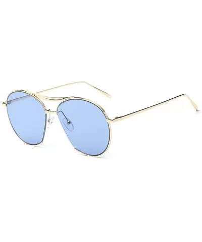 Round Aviator Mirrored Flat Light Color Drive Lenses Unisex Sunglasses - Blue - CO12GA1XN07 $18.68 Aviator