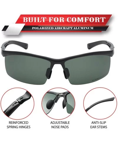 Polarized Rectangular Al-Mg Metal Semi Rimless Fishing Sunglasses For Men - Matte Black - Polarized Olive - CP18HM9E37Q $44.4...