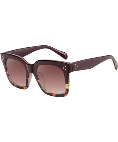 Classic Square Oversized Sunglasses for Women Men Vintage Shades UV400 - C15 Wine Leopard Frame - CM198DQOLW7 $13.60 Square