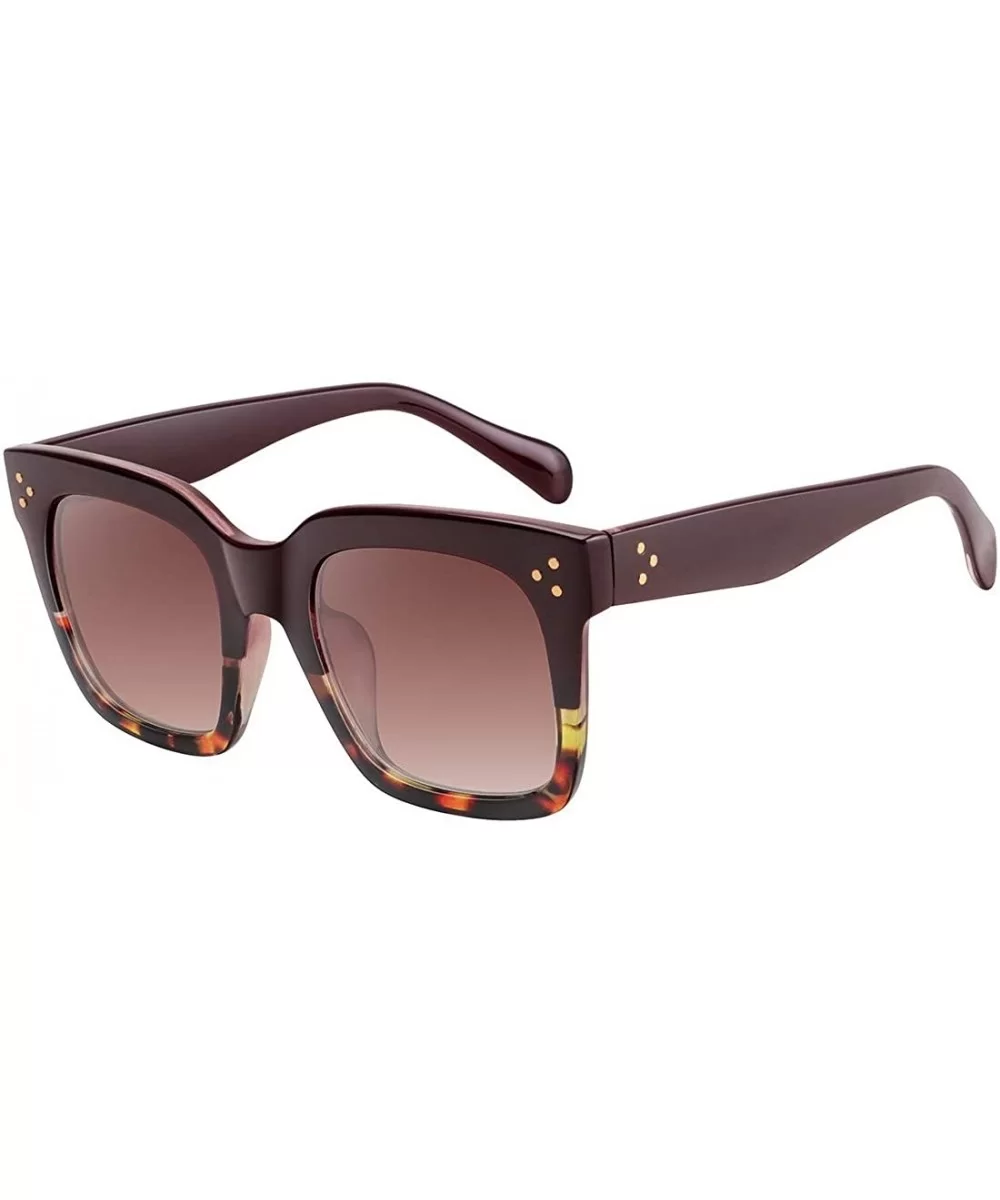 Classic Square Oversized Sunglasses for Women Men Vintage Shades UV400 - C15 Wine Leopard Frame - CM198DQOLW7 $13.60 Square