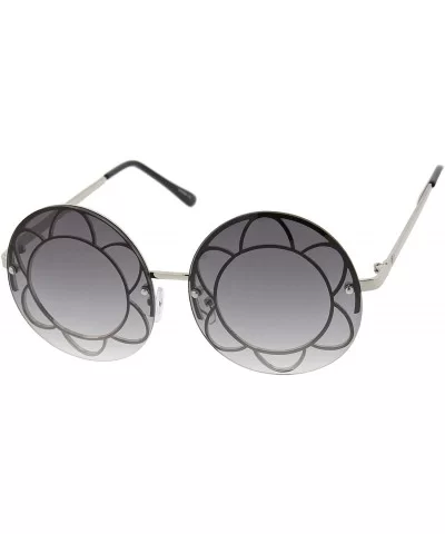 Women's Rimless Floral Frame Gradient Color Lens Oversize Round Sunglasses 59mm - Silver / Lavender - CT12KUKPRMH $14.81 Round