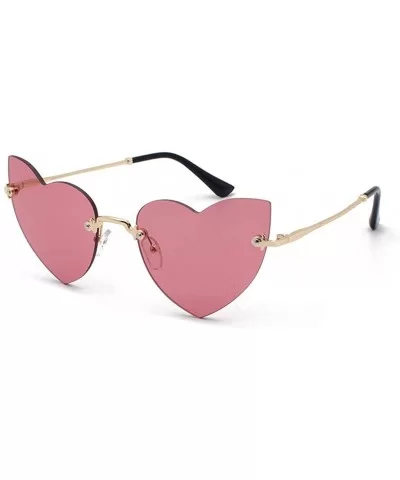 Clout Goggle Heart Shape Sunglasses Rimless Lens Vintage Cat Eye Mod Style Retro Shades - Wine - CY18U09L5QH $15.91 Goggle