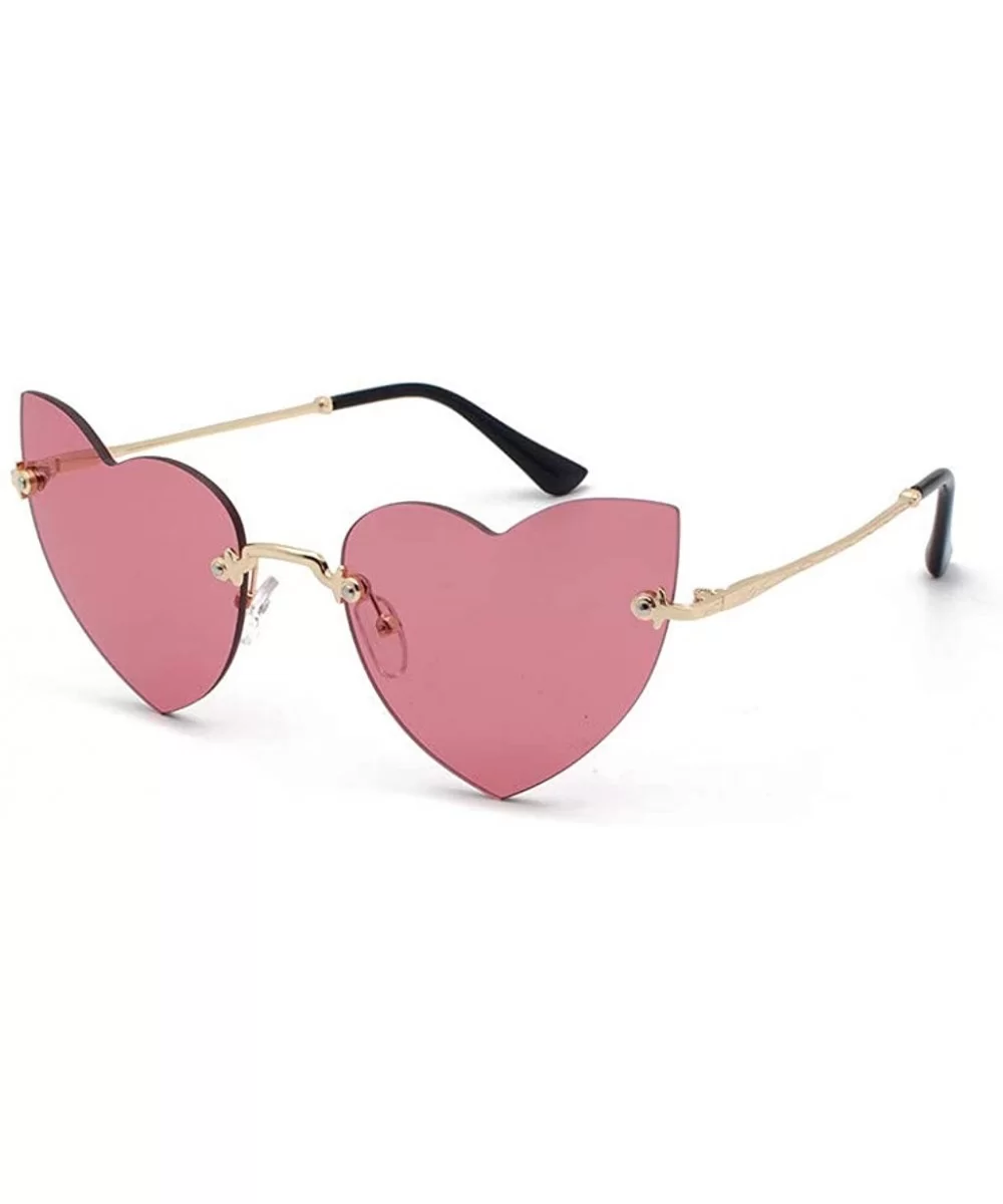 Clout Goggle Heart Shape Sunglasses Rimless Lens Vintage Cat Eye Mod Style Retro Shades - Wine - CY18U09L5QH $15.91 Goggle