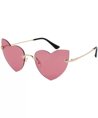 Clout Goggle Heart Shape Sunglasses Rimless Lens Vintage Cat Eye Mod Style Retro Shades - Wine - CY18U09L5QH $15.91 Goggle