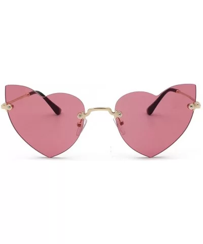 Clout Goggle Heart Shape Sunglasses Rimless Lens Vintage Cat Eye Mod Style Retro Shades - Wine - CY18U09L5QH $15.91 Goggle