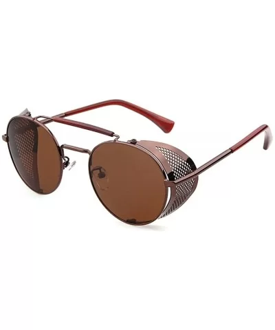 STY056 Metal Frame Mesh Fold-in Side Shield Round 52mm Sunglasses (C6-brown+brown- 0) - C212EWY35CL $37.19 Goggle