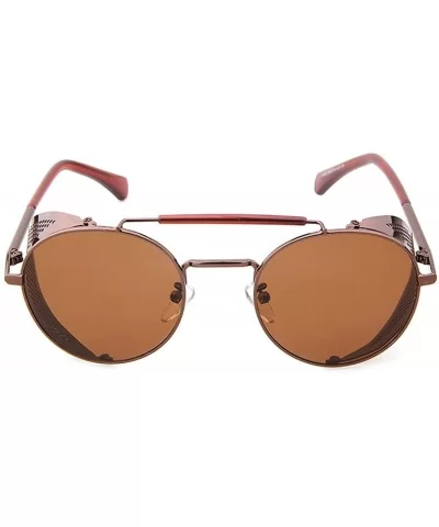 STY056 Metal Frame Mesh Fold-in Side Shield Round 52mm Sunglasses (C6-brown+brown- 0) - C212EWY35CL $37.19 Goggle