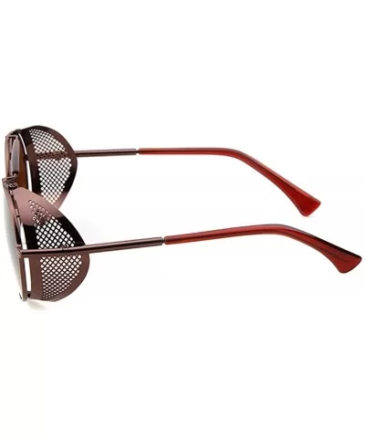 STY056 Metal Frame Mesh Fold-in Side Shield Round 52mm Sunglasses (C6-brown+brown- 0) - C212EWY35CL $37.19 Goggle