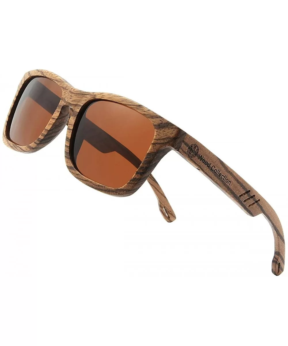 Wood Sunglasses with Polarized lenses for Men&Women Handmade Bamboo Wooden Sunglasses - Brown Zebra - CA18QZODHZR $27.94 Aviator