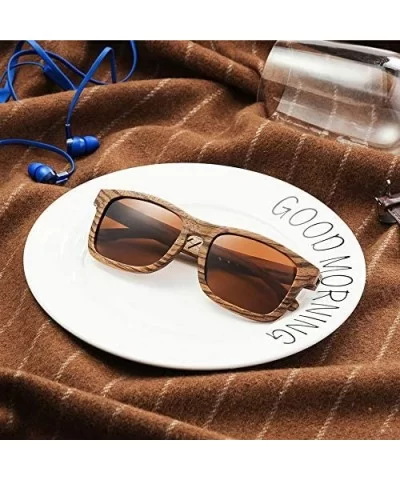 Wood Sunglasses with Polarized lenses for Men&Women Handmade Bamboo Wooden Sunglasses - Brown Zebra - CA18QZODHZR $27.94 Aviator