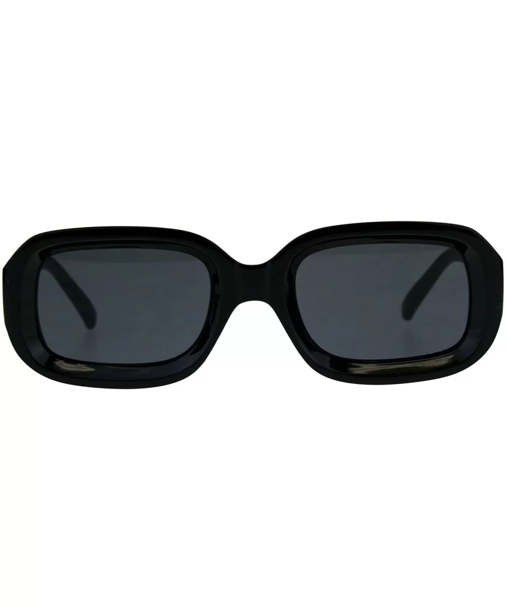 Womens Mod Thick Rectangular Retro Designer Sunglasses - All Black - C018CC729X0 $20.01 Rectangular