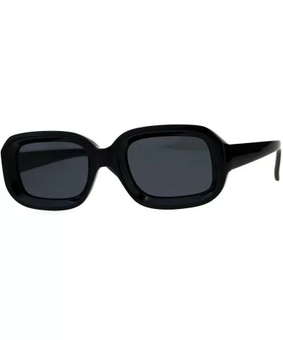 Womens Mod Thick Rectangular Retro Designer Sunglasses - All Black - C018CC729X0 $20.01 Rectangular