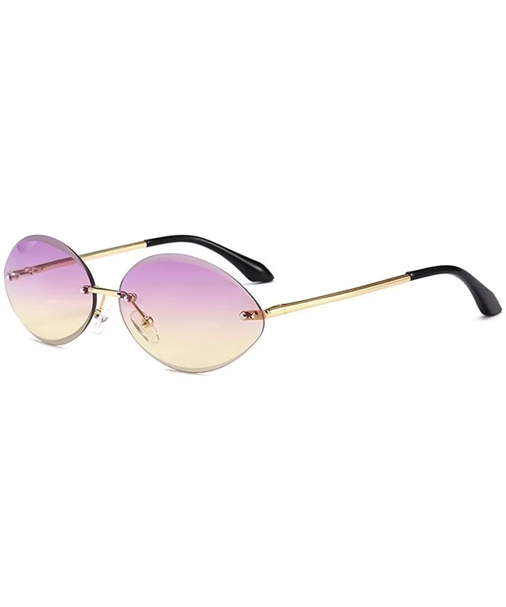 High-Point Rimless Oval Clear Color Lens Designer Cat Sunglasses - Gold-purple - CD189SH0RTI $18.45 Oval