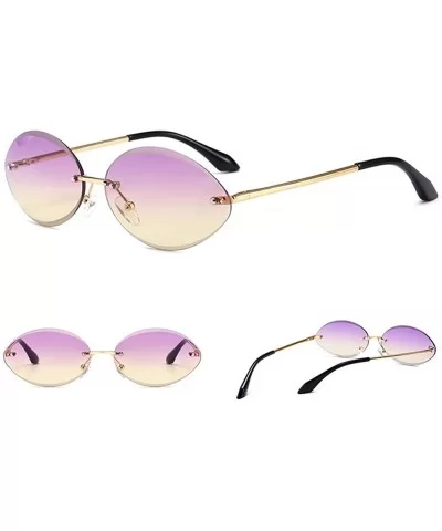 High-Point Rimless Oval Clear Color Lens Designer Cat Sunglasses - Gold-purple - CD189SH0RTI $18.45 Oval