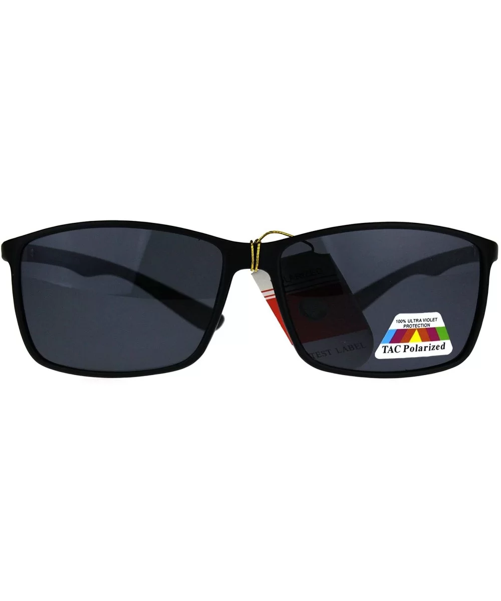 TAC Polarized Lens Sunglasses Mens Thin Light Weight Rectangular Frame - Black (Black) - CT188Y4YCZ4 $17.42 Rectangular