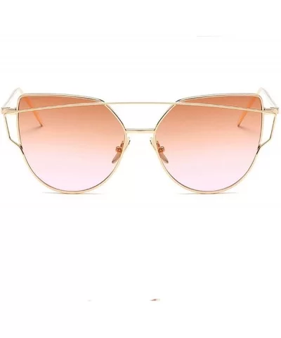 Sunglasses Women Luxury Cat eye Brand Design Mirror Flat Rose Gold Vintage Cateye sun glasses lady Eyewear - A4 - CW18W8WLAMH...