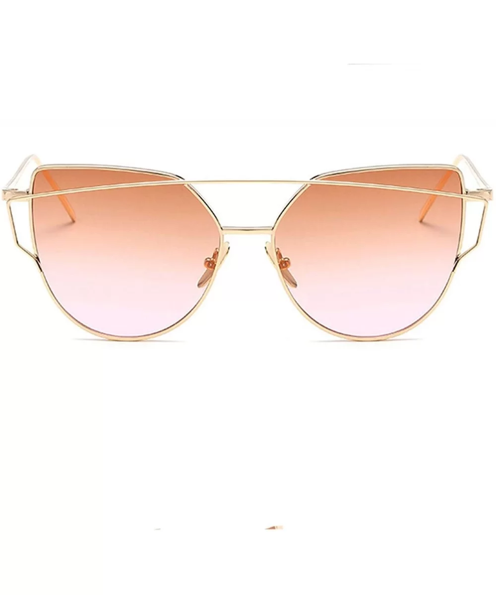 Sunglasses Women Luxury Cat eye Brand Design Mirror Flat Rose Gold Vintage Cateye sun glasses lady Eyewear - A4 - CW18W8WLAMH...