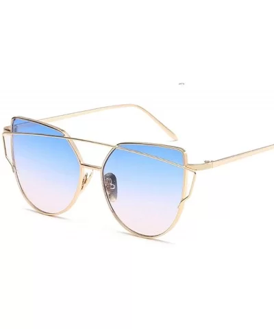 Sunglasses Women Luxury Cat eye Brand Design Mirror Flat Rose Gold Vintage Cateye sun glasses lady Eyewear - A4 - CW18W8WLAMH...