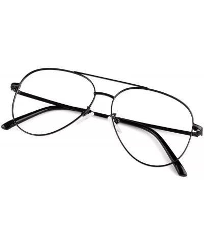 Fake Glasses for Men Women Fashion Pilot Metal Frame Non-Prescription Clear Lens Glasses PTO56 - Black - C718A0A7YW9 $19.07 A...