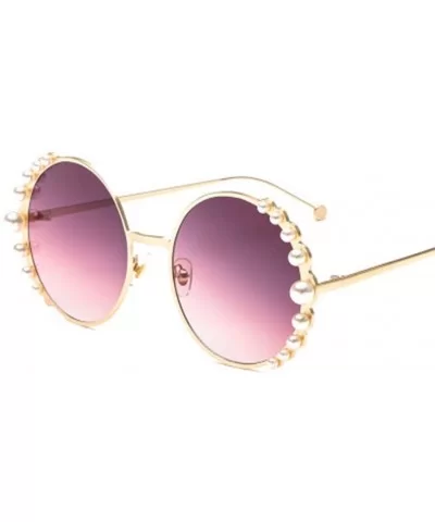 Round Frame Pearl Sunglasses Fashion Lady Sunglasses Metal Glasses - 3 - CF190S4WW28 $55.34 Sport