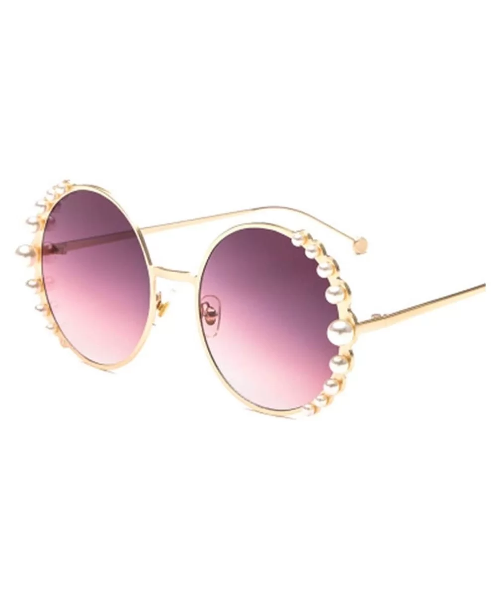 Round Frame Pearl Sunglasses Fashion Lady Sunglasses Metal Glasses - 3 - CF190S4WW28 $55.34 Sport