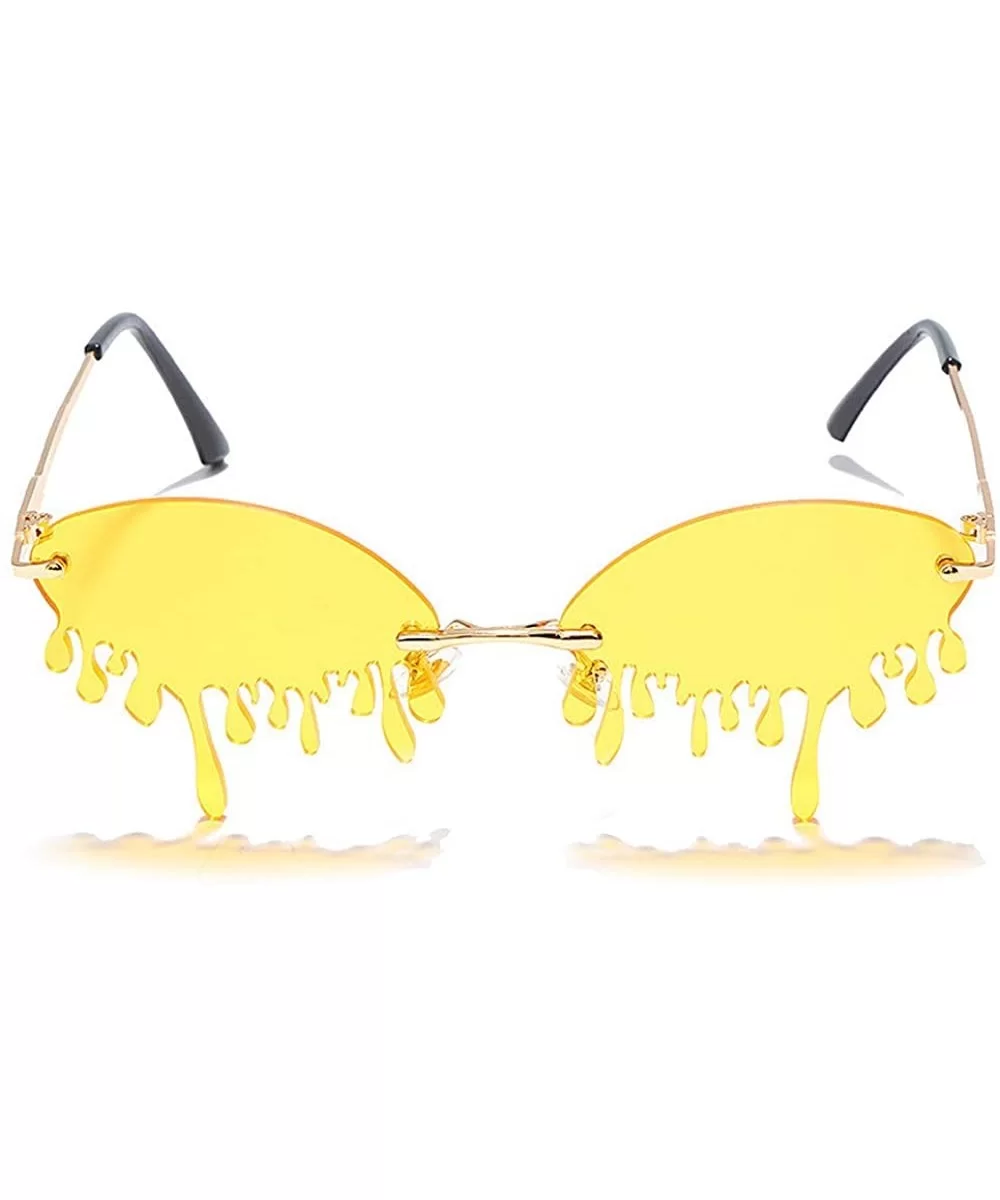 Women's Fashion Trend Funny Frameless Sunglasses Retro Unique Tear-eye Shape Steampunk Sunglasses UV400 - Yellow - CB19040KAM...
