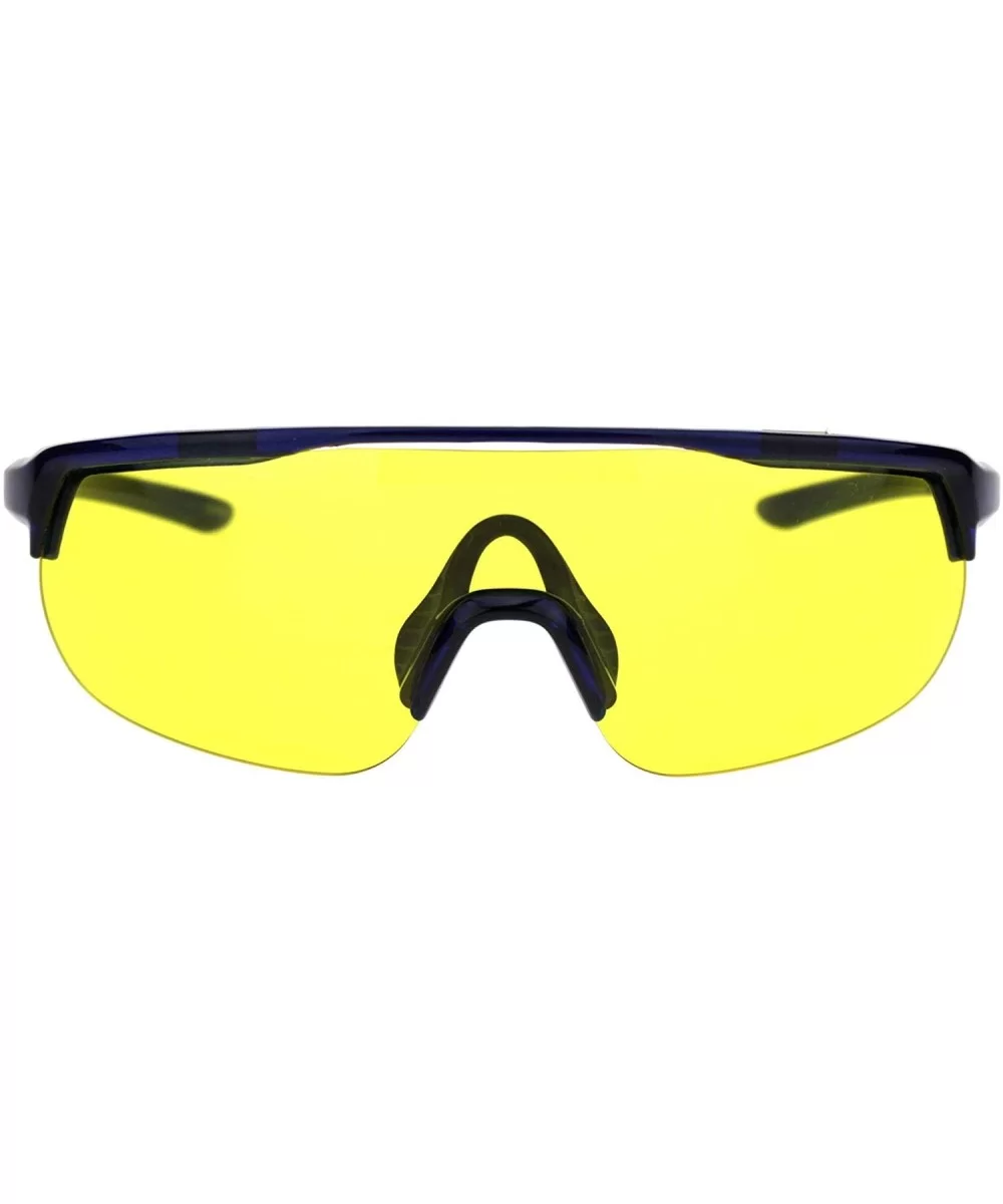 Shield Goggle Style Sunglasses Oversized Half Rim Sporty Fashion UV 400 - Blue (Yellow) - CC18UGI9RL3 $16.33 Shield