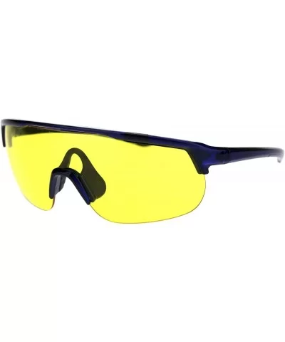 Shield Goggle Style Sunglasses Oversized Half Rim Sporty Fashion UV 400 - Blue (Yellow) - CC18UGI9RL3 $16.33 Shield