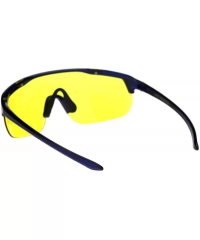 Shield Goggle Style Sunglasses Oversized Half Rim Sporty Fashion UV 400 - Blue (Yellow) - CC18UGI9RL3 $16.33 Shield