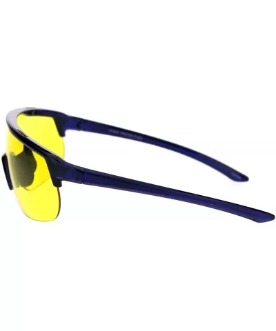 Shield Goggle Style Sunglasses Oversized Half Rim Sporty Fashion UV 400 - Blue (Yellow) - CC18UGI9RL3 $16.33 Shield