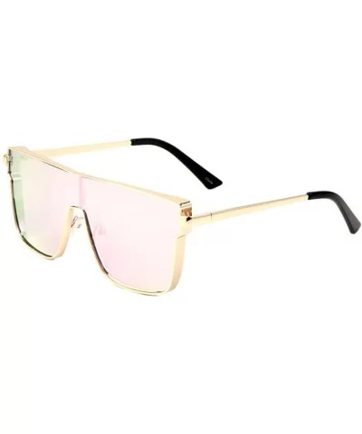 Color Mirror Flat Top Thick Flat Frame Square Shield Sunglasses - Rose Gold - C6197A507KC $20.32 Square