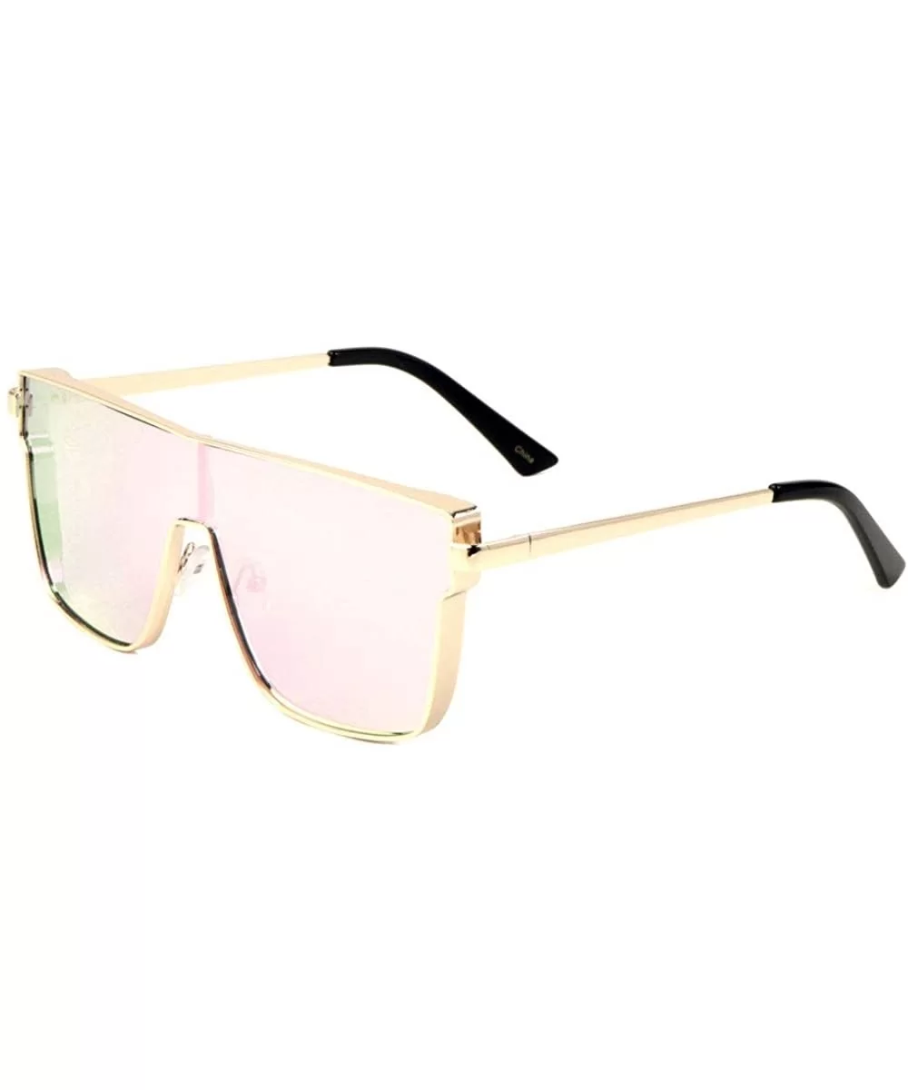 Color Mirror Flat Top Thick Flat Frame Square Shield Sunglasses - Rose Gold - C6197A507KC $20.32 Square