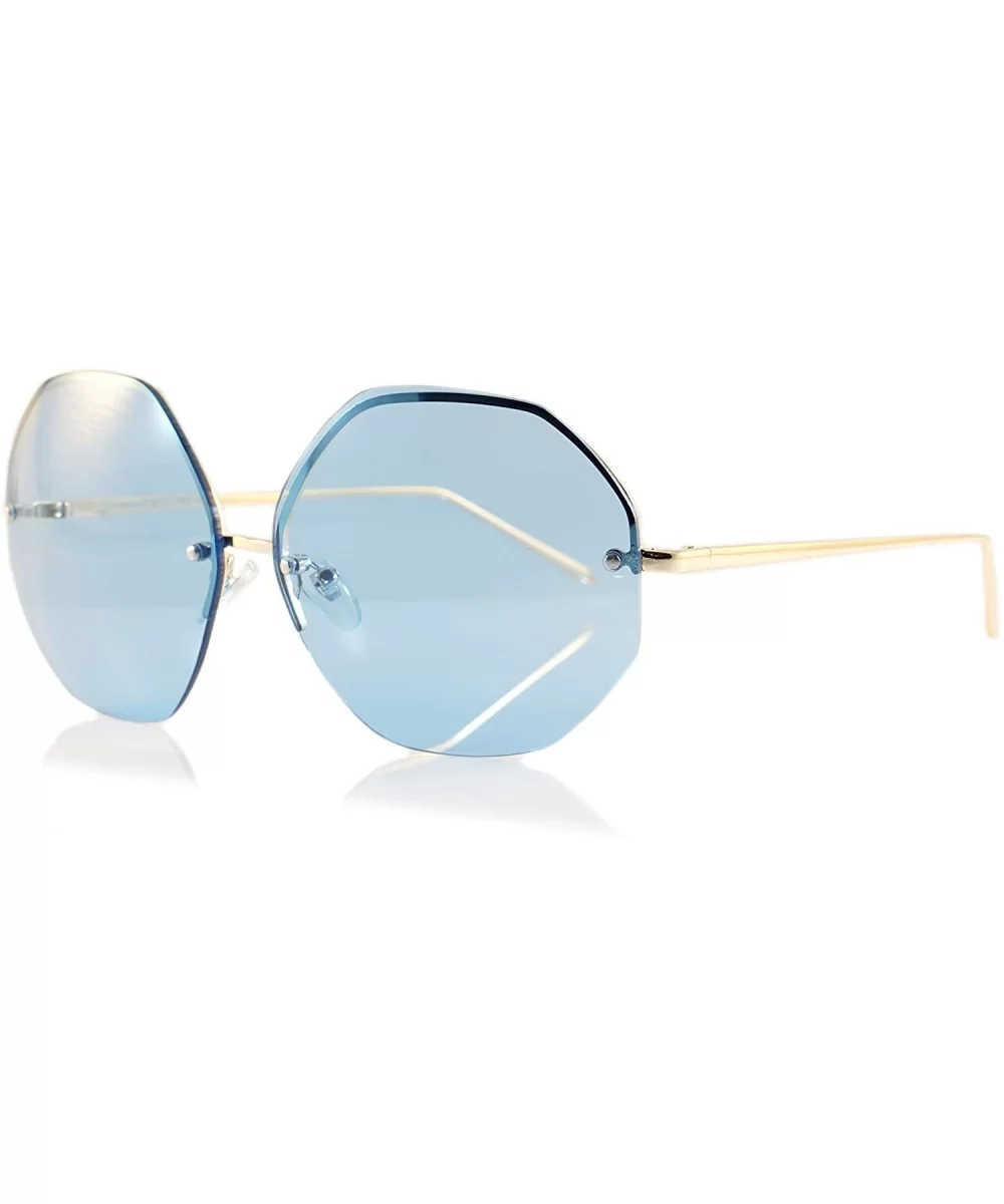 Oversize Rimless Eye-Candy Color Octagon Round Sunglasses A100 - Blue - C8180K7OYWY $18.75 Oversized