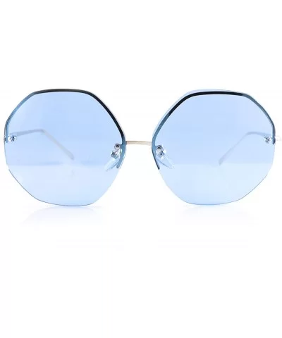 Oversize Rimless Eye-Candy Color Octagon Round Sunglasses A100 - Blue - C8180K7OYWY $18.75 Oversized