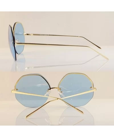 Oversize Rimless Eye-Candy Color Octagon Round Sunglasses A100 - Blue - C8180K7OYWY $18.75 Oversized