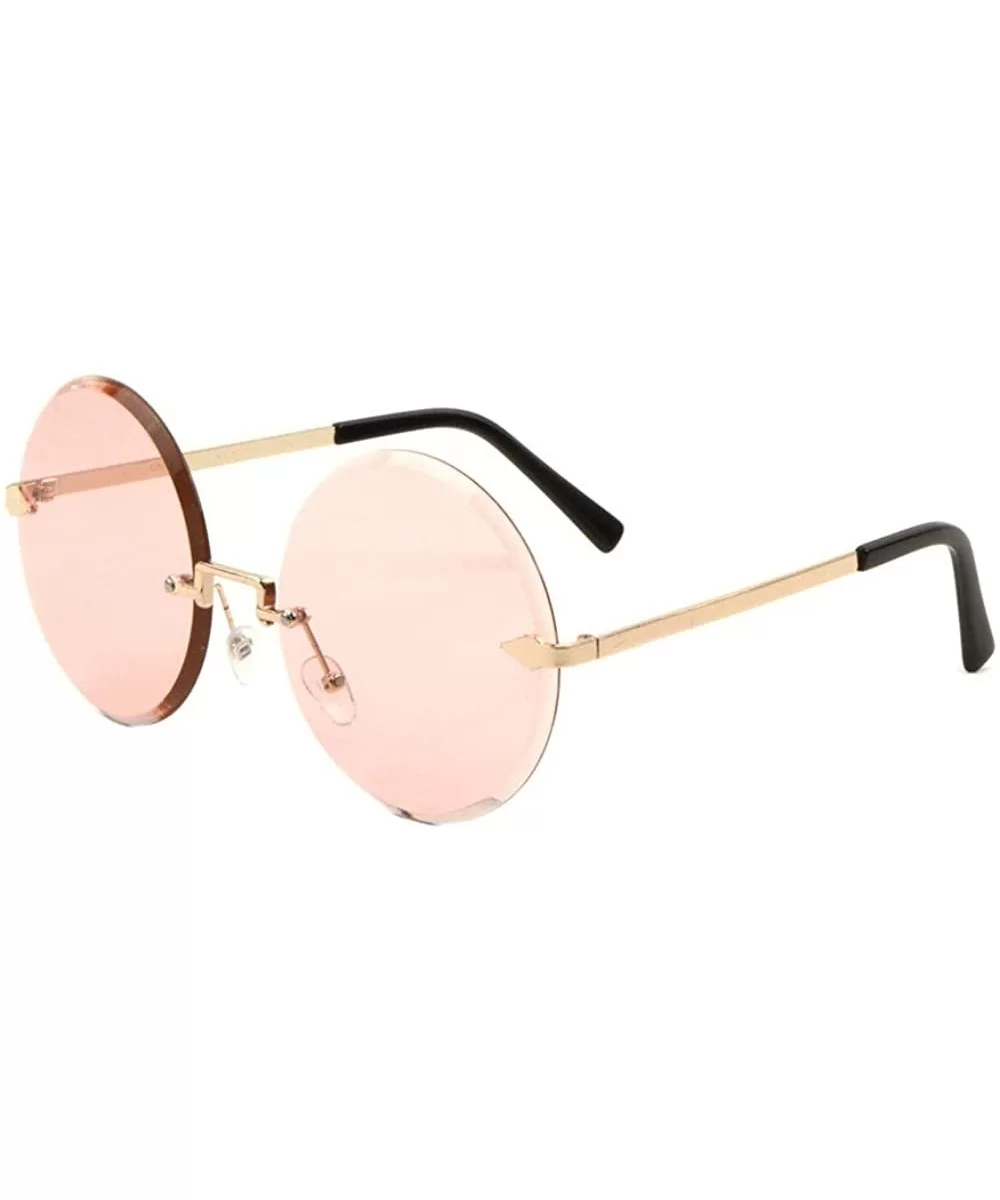 Oversized Rimless Diamond Edge Cut Lens Round Sunglasses - Pink - CW1908ZZ96I $21.34 Rimless