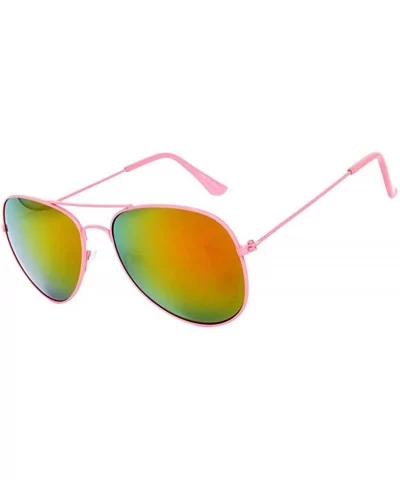 Classic Aviator Style Colored Lens Sunglasses Metal Frame - 1-neon Pink Frame Mirrored Lens - CH11SWZ0HZZ $13.11 Aviator