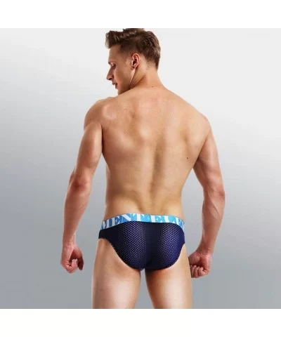 Men's Sexy Low Waist Sports Thin Breathable ice Silk Bullet Separation underpanty for Men Sleepwear - Blue - CB195AECCG7 $12....