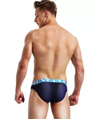 Men's Sexy Low Waist Sports Thin Breathable ice Silk Bullet Separation underpanty for Men Sleepwear - Blue - CB195AECCG7 $12....