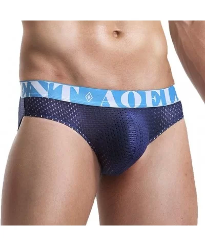 Men's Sexy Low Waist Sports Thin Breathable ice Silk Bullet Separation underpanty for Men Sleepwear - Blue - CB195AECCG7 $12....