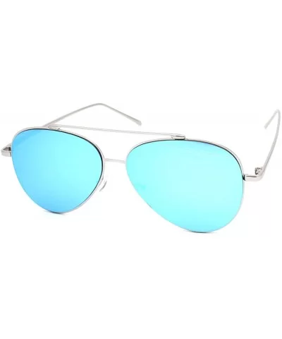 Mirrored Lens Aviator Sunglasses Metal Frame Unisex Fashion UV 400 - Silver (Light Blue Mirror) - CX18XMR5W64 $14.40 Aviator