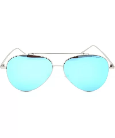 Mirrored Lens Aviator Sunglasses Metal Frame Unisex Fashion UV 400 - Silver (Light Blue Mirror) - CX18XMR5W64 $14.40 Aviator