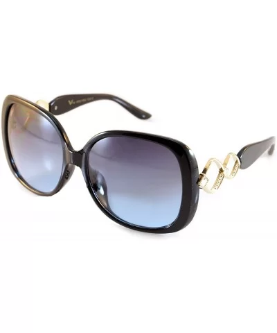 Luxury Chic Rhinestone Metal Cross-Cut Temple Square Sunglasses A049 - Black/ Blue Smoke - CD187ODKHQ7 $16.79 Rectangular