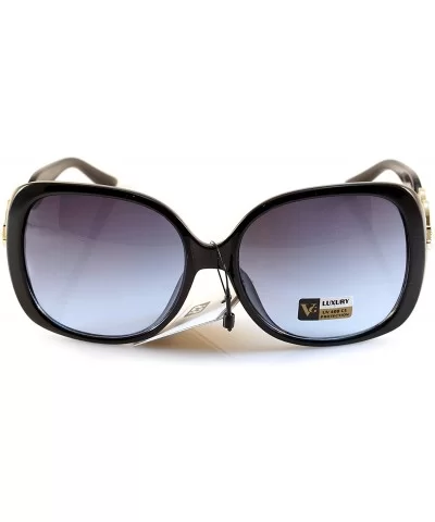 Luxury Chic Rhinestone Metal Cross-Cut Temple Square Sunglasses A049 - Black/ Blue Smoke - CD187ODKHQ7 $16.79 Rectangular