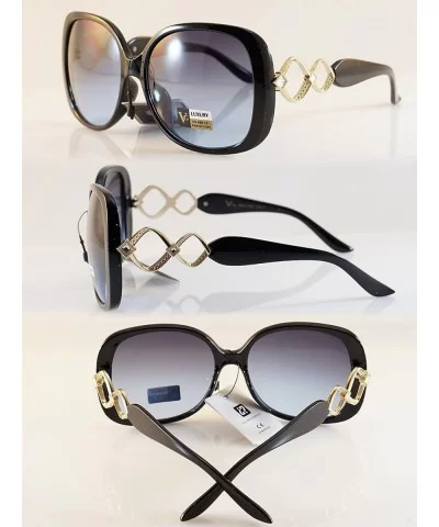 Luxury Chic Rhinestone Metal Cross-Cut Temple Square Sunglasses A049 - Black/ Blue Smoke - CD187ODKHQ7 $16.79 Rectangular