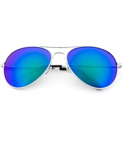 Vintage Classic Fashion Aviator Sunglasses Tri-Layer UV400 Unisex - Sport Frame Silver/Flash Emerald Lens - C8123IRBOSP $13.6...