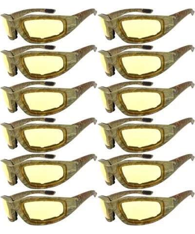 Set of 12 Pairs Motorcycle CAMO Padded Foam Sport Glasses Colored Lens - Camo1_yellow_12_pairs - CX1855CXU99 $71.57 Goggle