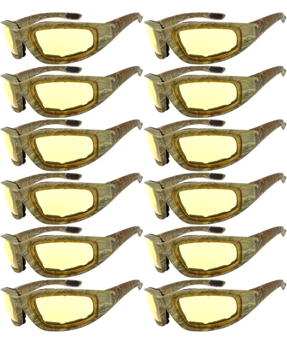 Set of 12 Pairs Motorcycle CAMO Padded Foam Sport Glasses Colored Lens - Camo1_yellow_12_pairs - CX1855CXU99 $71.57 Goggle