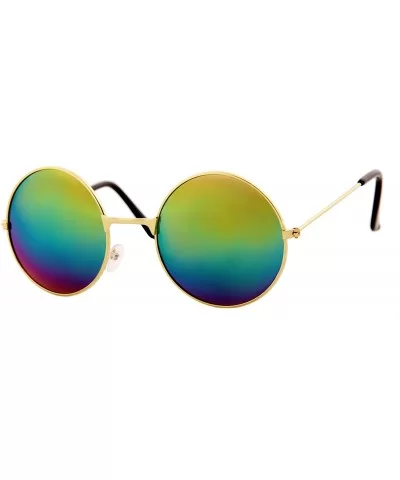 Unisex Sunglasses Mirror Round Circle Lens Retro Small Metal Frame - Gold Metal Frame/ Rainbow Mirrored Lens - CQ193DGQK6H $1...