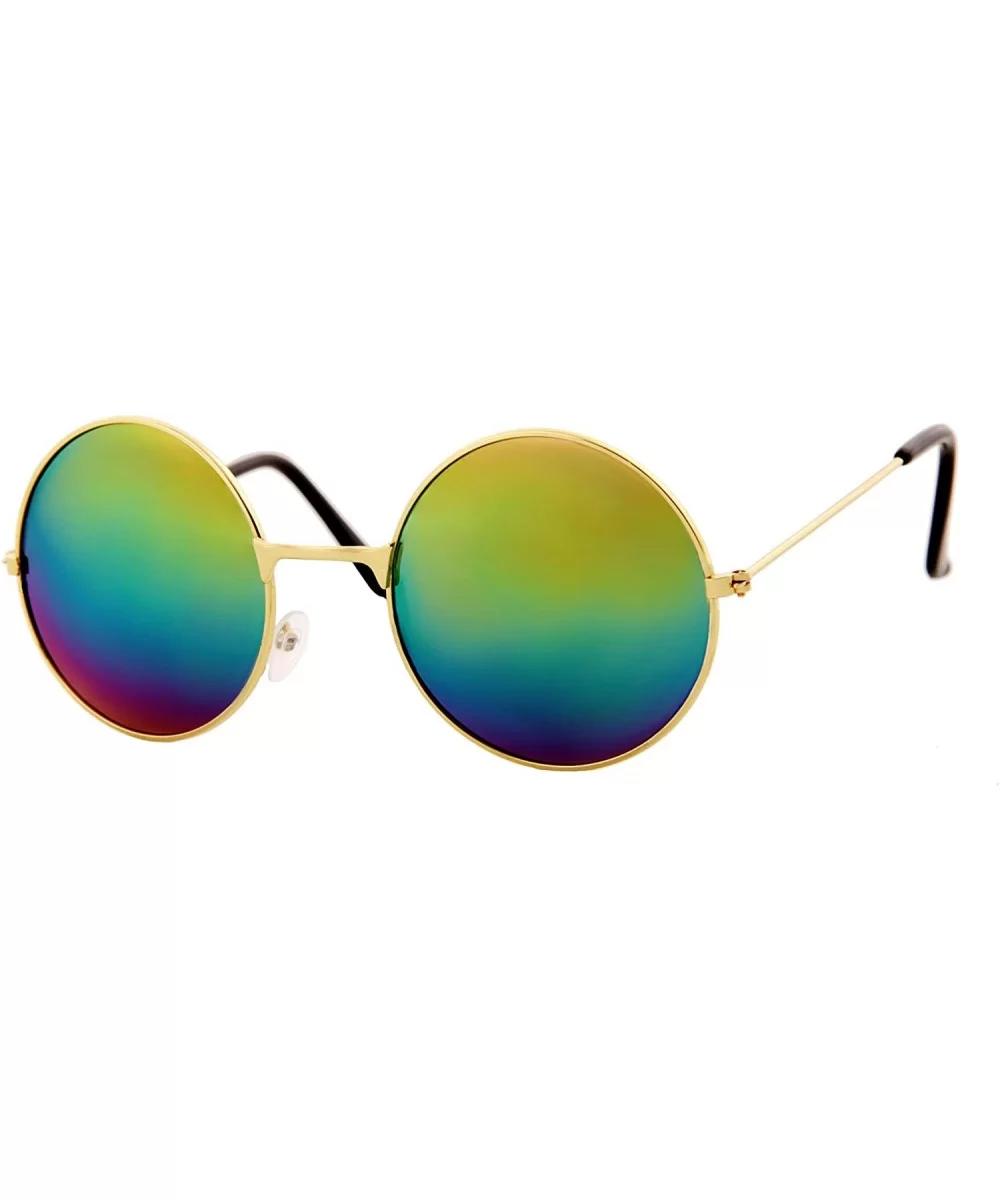 Unisex Sunglasses Mirror Round Circle Lens Retro Small Metal Frame - Gold Metal Frame/ Rainbow Mirrored Lens - CQ193DGQK6H $1...